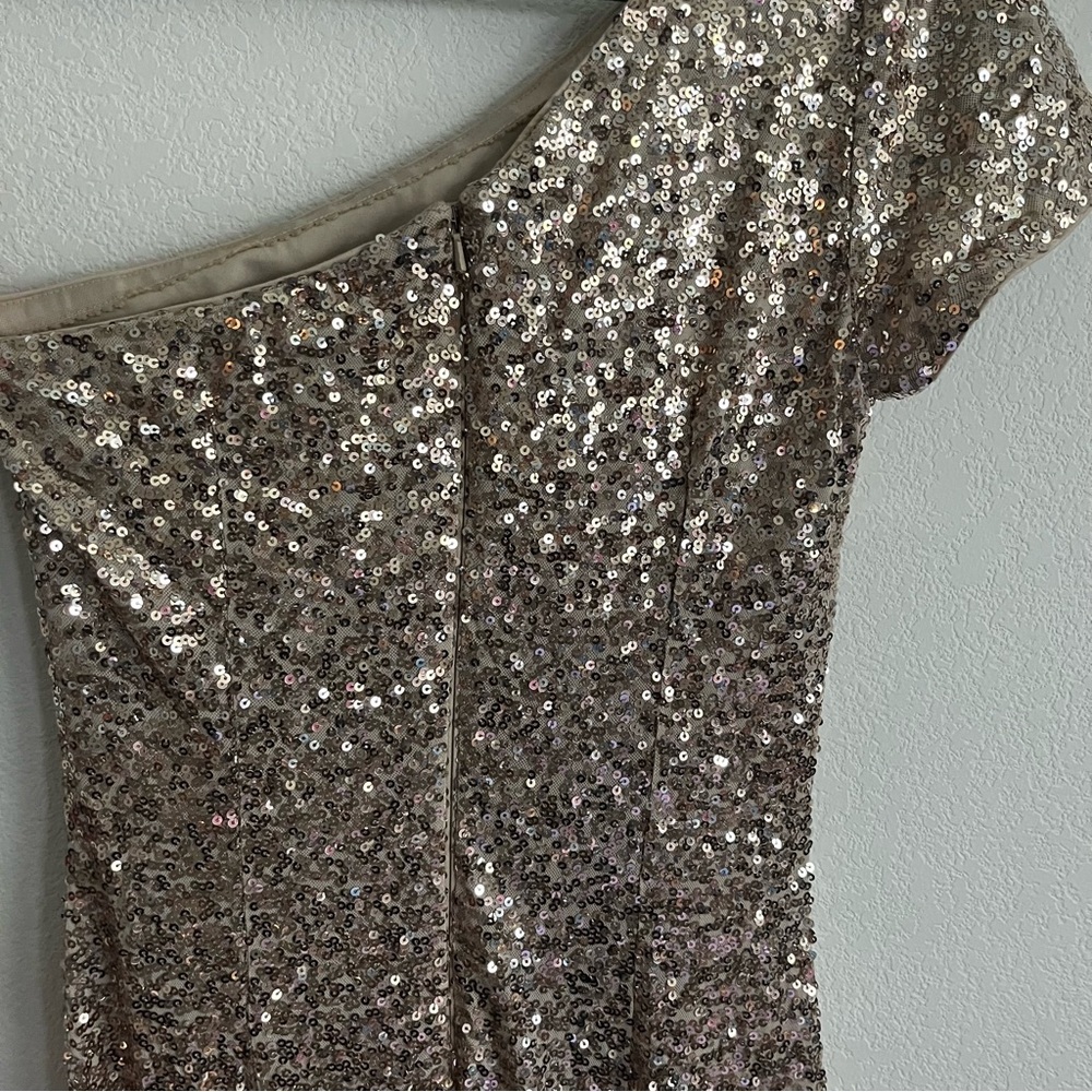 Badgley Mischka Long Sequin One Shoulder Gown - Picture 4 of 6